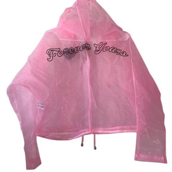 Forever 21 Pink Sheer Hooded Jacket "Forever Yours" Size S - Picture 3 of 9